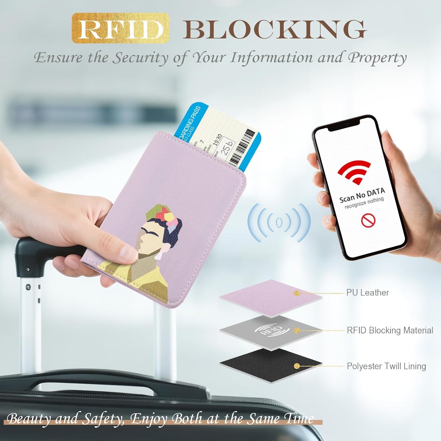 Lychii Passport Holder, Slim Passport Cover Travel Wallet with RFID Blocking, PU Leather Protector Pouch Protective Case for Passports, Boarding Pass, ID Cards