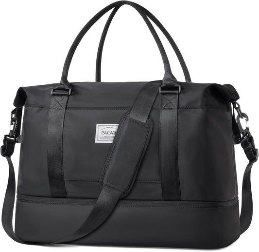 BAGAIL Travel Duffel Bag - Weekender, Overnight Gym Carry On Tote with Wet Pocket, Hospital Mom Bag for Labor and Delivery - Extra Large, Black