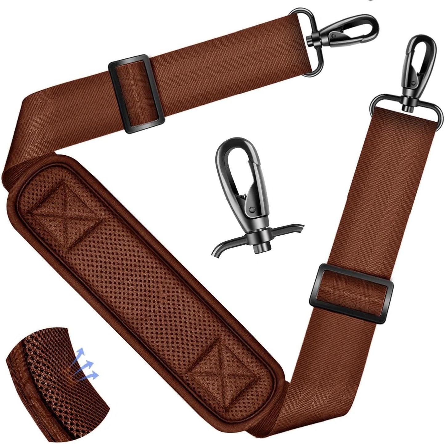 ZINZ Shoulder Strap - 59 Inch Universal Heavy-duty Adjustable Strap with Ultra-thick Fixed Breathable Pad for Laptop, Gym, Camera Bag and More -Brown