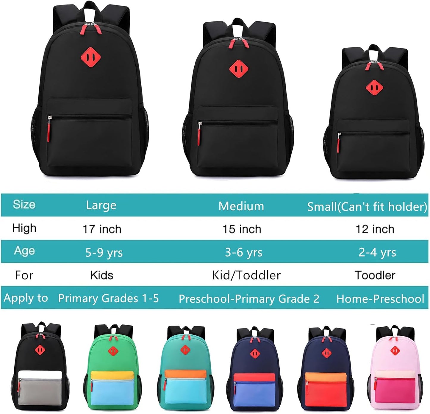 Preschool Backpack Kindergarten Toddler School Backpacks Primary School Backpack for Boys and Girls with Chest Buckle (Set Black, Medium-15 H)