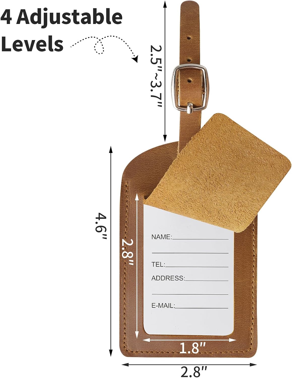 Ringsun Genuine Leather Luggage Tag for Suitcases ID Tags Bag Tags for Luggage (4 Pack)