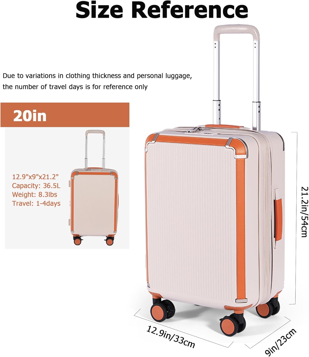 feilario 20in Hardshell Carry-On Luggage Lightweight Spinner Brake Wheels Suitcase with Zipper