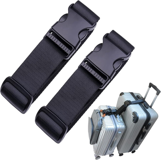 Luggage Straps,Luggage Connector, Straps for Suitcase， Heavy Duty Adjustable Suitcase Belt Travel Attachment Travel Accessories for Connecting Your Luggage (Black)
