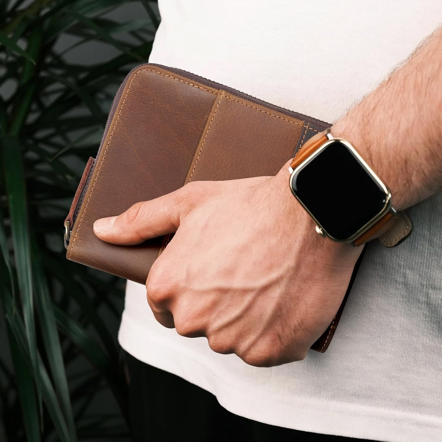 Retro Passport Cover Genuine Leather Unisex Travel Zipper Wallet RFID Blocking (Cocoa Brown)