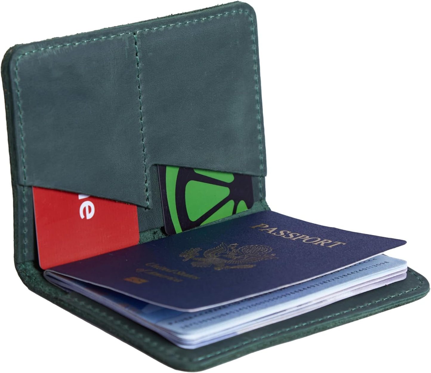 INCARNE US Passport Cover Clear - Travel Passport Wallet - Leather Passport Holder for Men Women Family with Card Slots & Note Compartmen - Sleeve Protector - Genuine Leather - Vintage Green