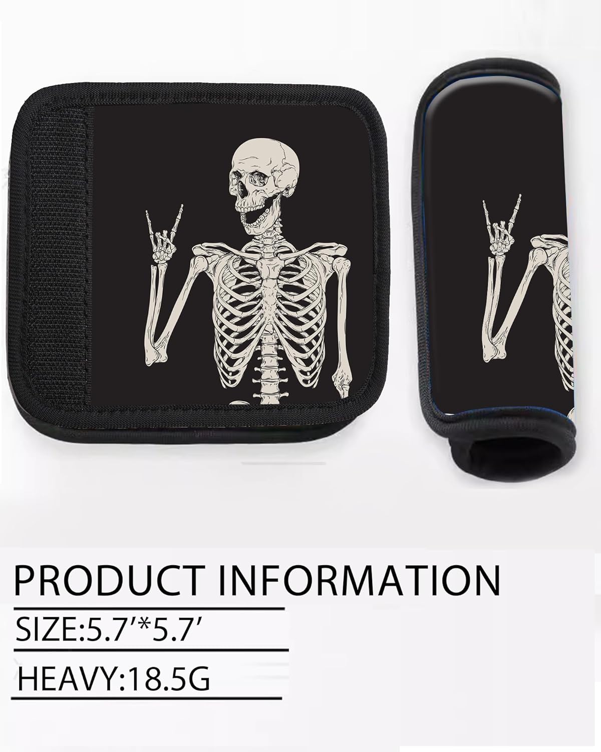 2 Pack Luggage Handle Wrap Travel Tags - Set of Luggage Tags for Suitcases, Identifiers, Marker, and Handle Covers - Cruise Accessories and Travel Gifts（Skull Human Skeleton