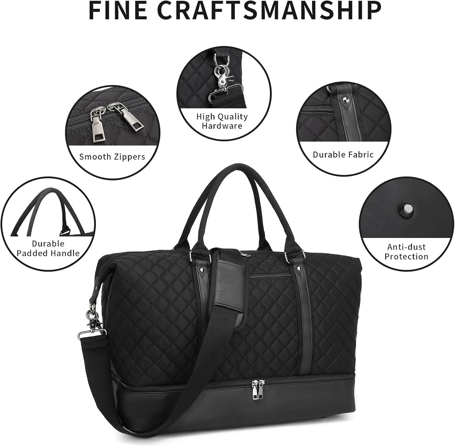 seyfocnia Travel Duffel Bags for Women,Weekender Overnight Bag with Shoe Pouch Large Carry On Bag Travel Tote Duffel Bag for Women (Black)