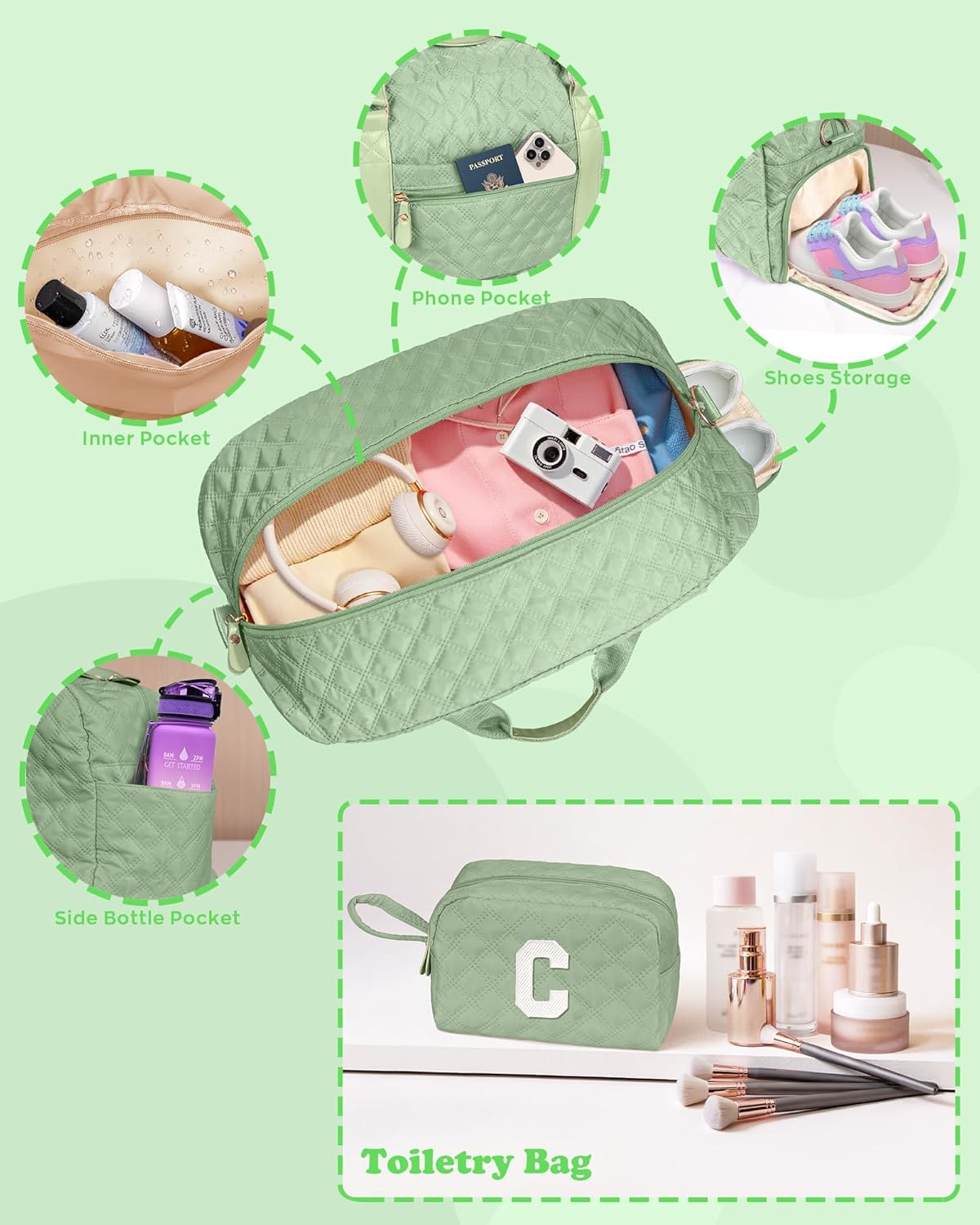 Initial Duffle Bag Women Girls Gift: Personalized Travel Gym bags, Dance Cheer bag Sports for Girl, Kid Gymnastics Bags, Birthday Gifts for Women Girls Kids Teens Mom Teacher