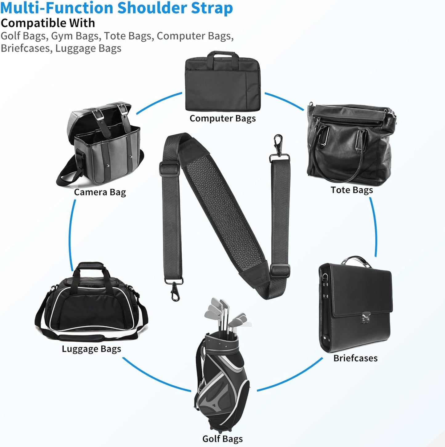 67inch Silica Gel Shoulder Strap, Replacement Laptop Strap, with Cushioned Shoulder Pad and Metal Swivel Hooks, Fits Duffle, Messenger, Luggage, Camera, Gym Bag(Anti-Slip Texture)