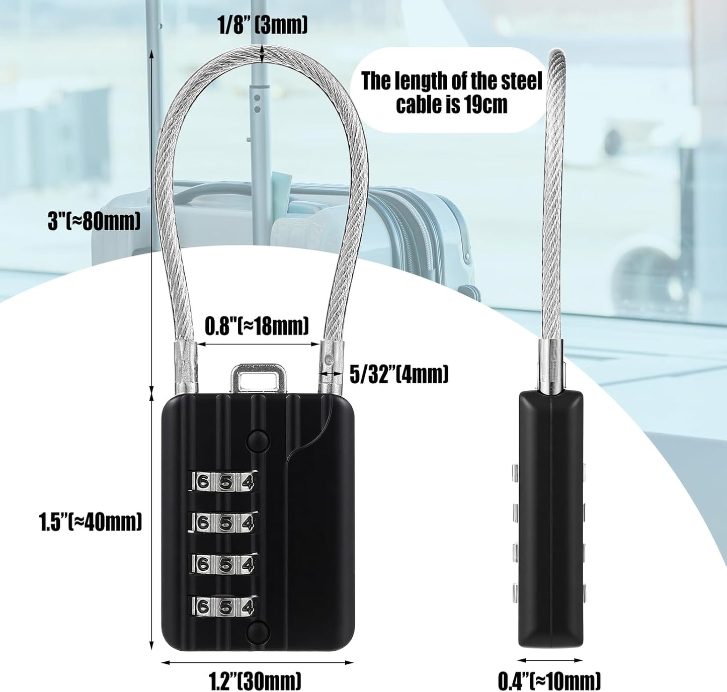 Moxweyeni 16 Pack Luggage Combination Lock 4 Digit Cable Padlock for Gym Padlock Waterproof Resettable Padlocks for Travel Suitcase Backpack School Gym Cabinet (Black)