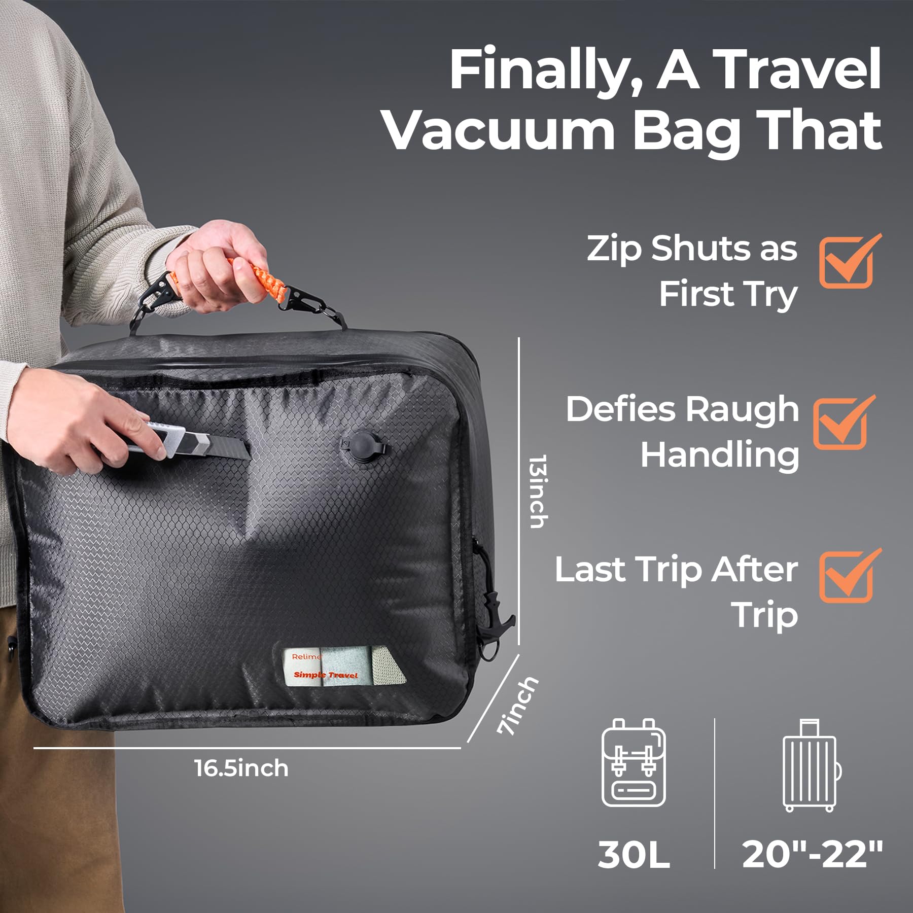 Relime Apex Series Vacuum Bags for Travel Luggage, 180° Open, Reusable Compression Bags for travel