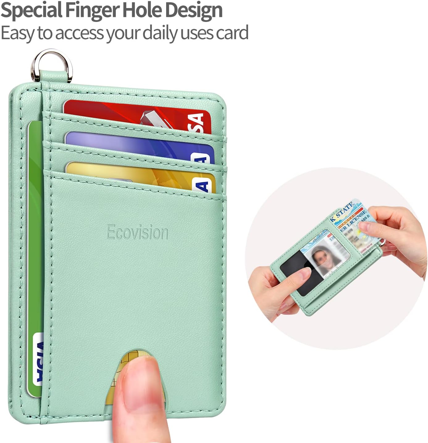 EcoVision Slim Minimalist Front Pocket Wallet, RFID Blocking Credit Card Holder Wallet with Detachable D-Shackle for Men Women
