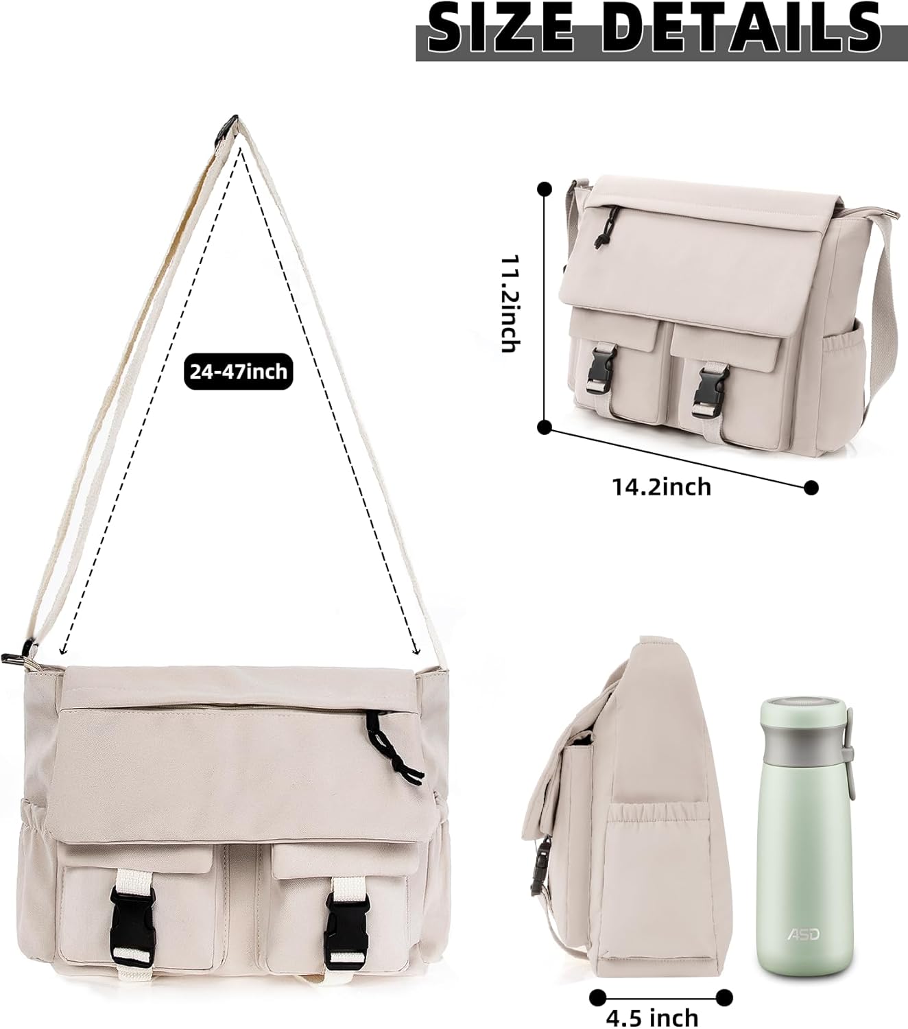 Travel Messenger Bag for Women Men: Durable Canvas Crossbody Handbag with Adjustable Strap