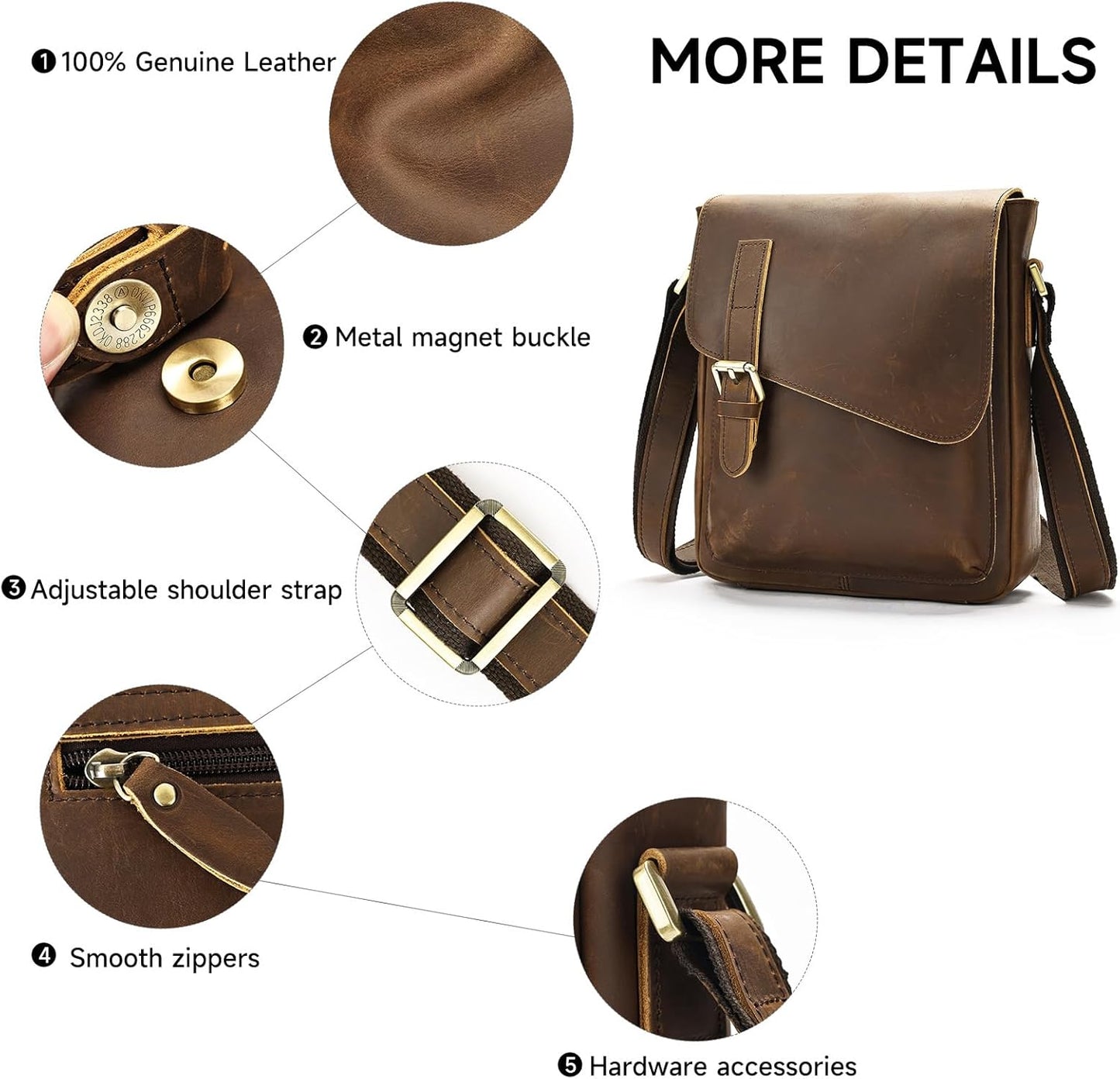 Men Leather Messenger Bag Vintage Working Shoulder Crossbody Bags Purse Daypack Handbags for Women Gift