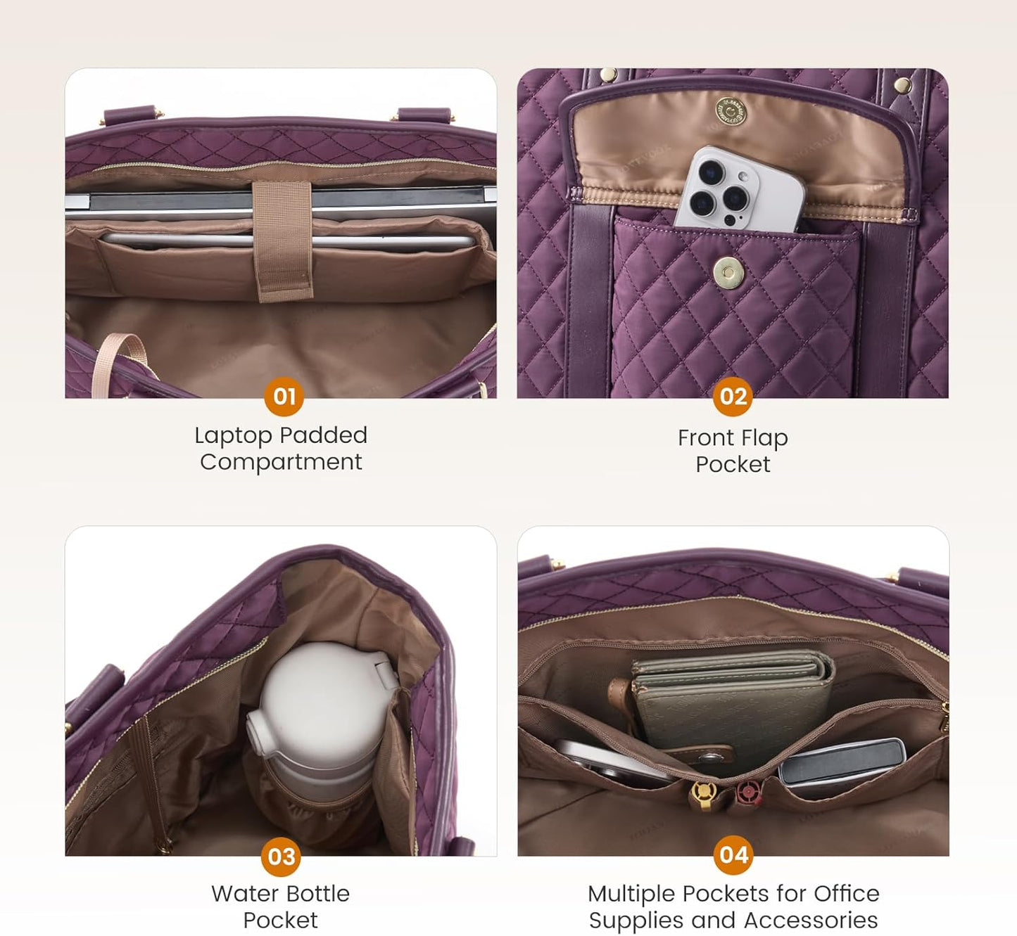 LOVEVOOK Laptop Tote Bag for Women 15.6 Inch,Waterproof Computer Bag for Laptop for Womens,Quilted Travel Work Tote Bags for Women,Stylish Laptop Bag Purse with Luggage Sleeve for Teacher,Nurse,Office