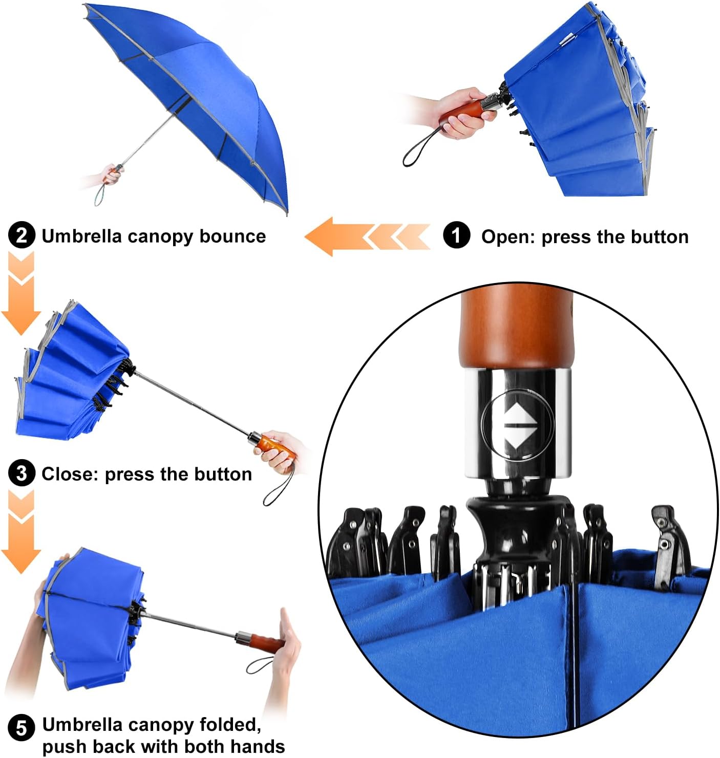 Lejorain Golf Large Inverted Umbrella - Black Big Windproof Heavy Duty Upside Down 46/50/54 Inch Compact Reverse Car Automatic Folding Reflective Umbrella