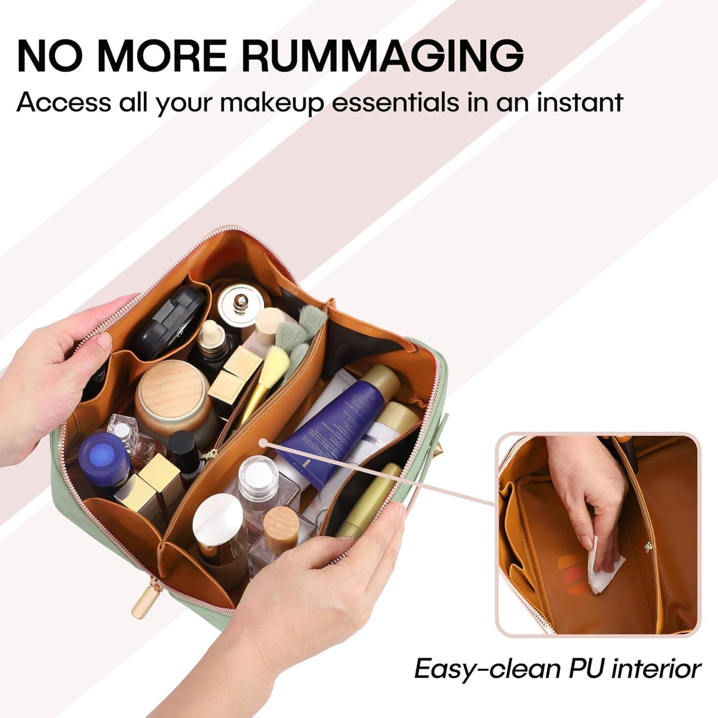 Large Capacity Travel Cosmetic Bag - Portable Makeup Bags for Women Waterproof PU Leather Checkered