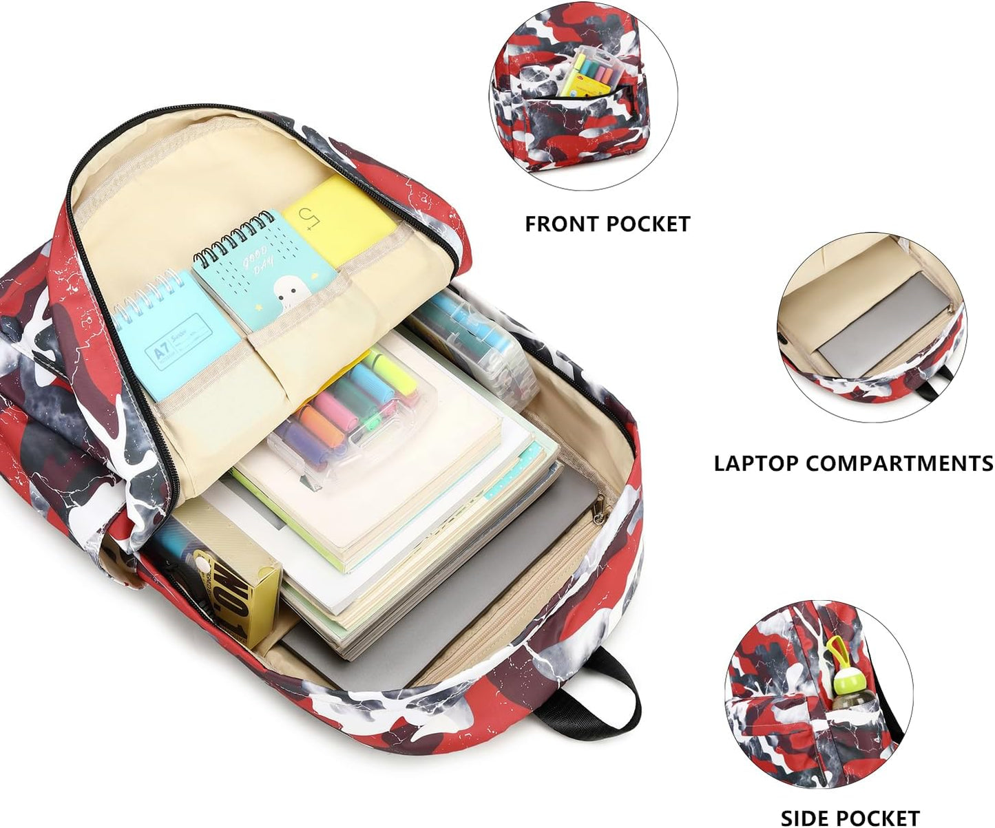 Lmwzh Backpack For Boys Girls Elementary Waterproof teen School Bags Kids Bookbag Lightweight Camo Red