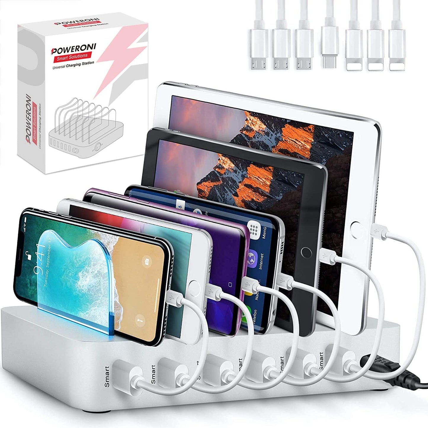 USB Charging Dock - 6-Port - Fast Charging Station for Multiple Devices Apple - Multi Device Charger Station for Apple iPad iPhone and Android Cell Phone and Tablet