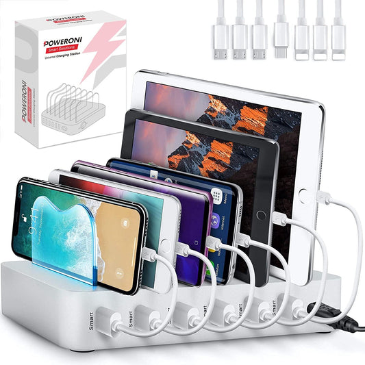 USB Charging Dock - 6-Port - Fast Charging Station for Multiple Devices Apple - Multi Device Charger Station for Apple iPad iPhone and Android Cell Phone and Tablet