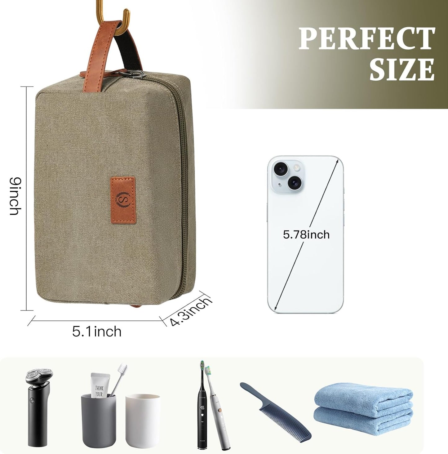 Janhavi Mens Travel Bag Toiletry Waterproof,Personalized Laser Engraved Initials & Wheat Ear, Gifts For Husband, Make Up Bag Traveling, Men's Accessories Organizer,Gifts for Him(Olive Green T)