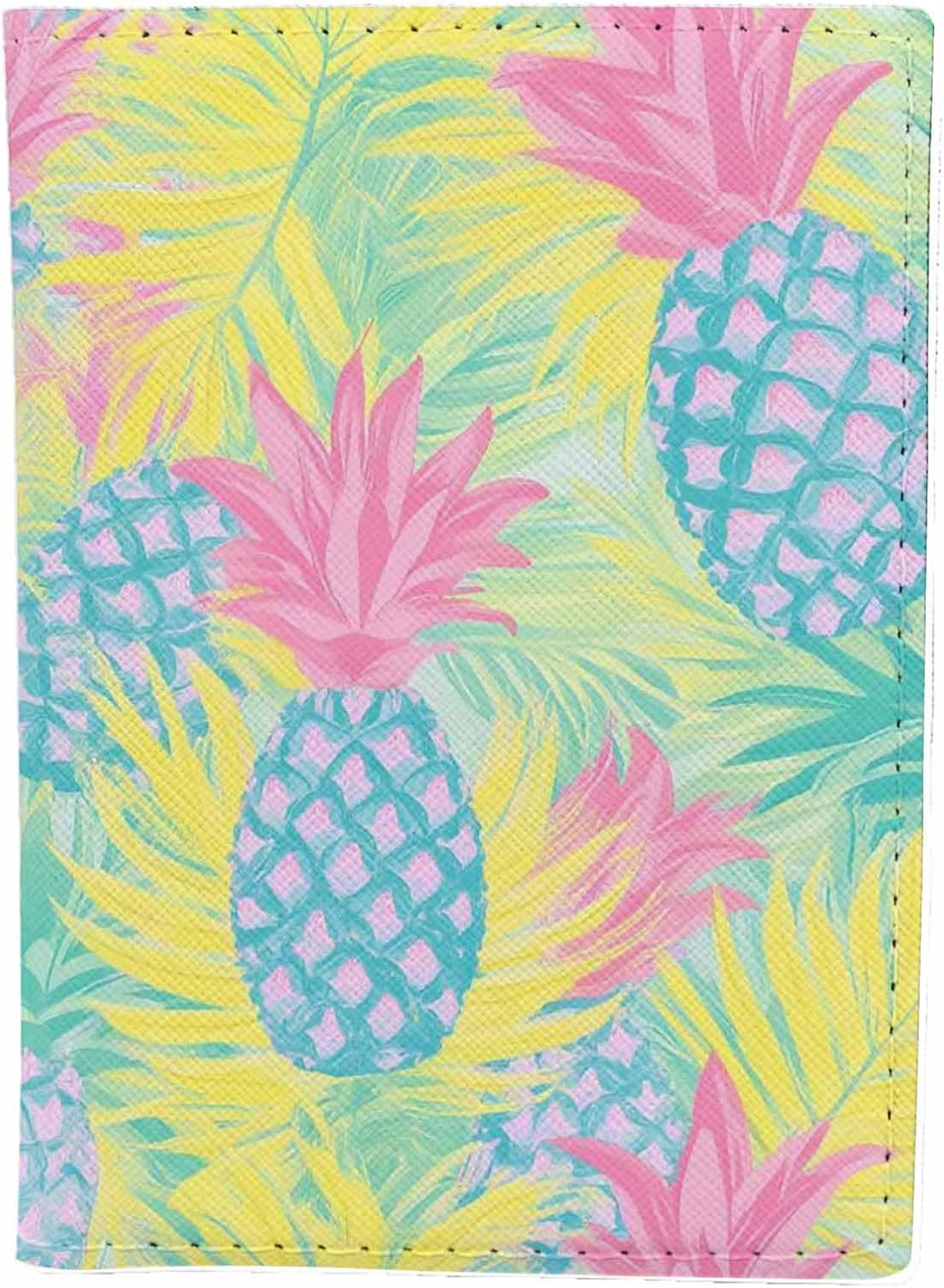Pineapples Passport Holder for Travel Palm Leaves Art Design PU Leather Passport Cover Wallet Cute Passport Card Holder for Women and Men