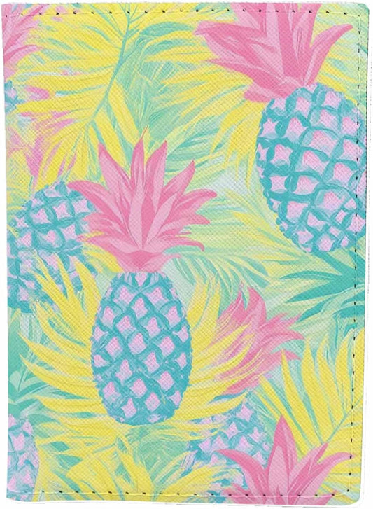 Pineapples Passport Holder for Travel Palm Leaves Art Design PU Leather Passport Cover Wallet Cute Passport Card Holder for Women and Men