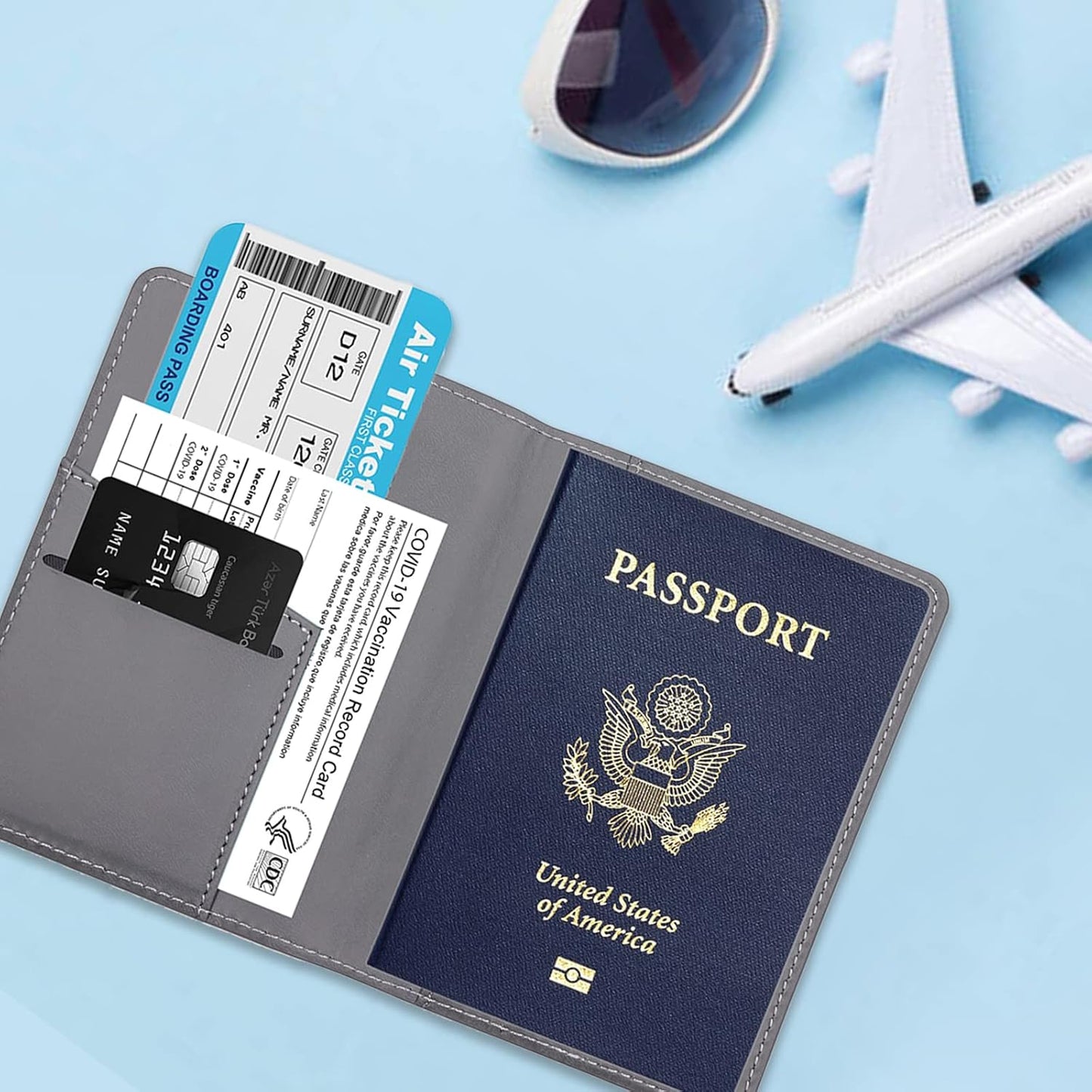 Deziliao Passport Wallet, Gray, Unisex, Faux Leather, Waterproof, Slim, Lightweight, RFID Blocking, 2-in-1 Design, with Document Slots, Credit Card Slots, SIM Card Slots