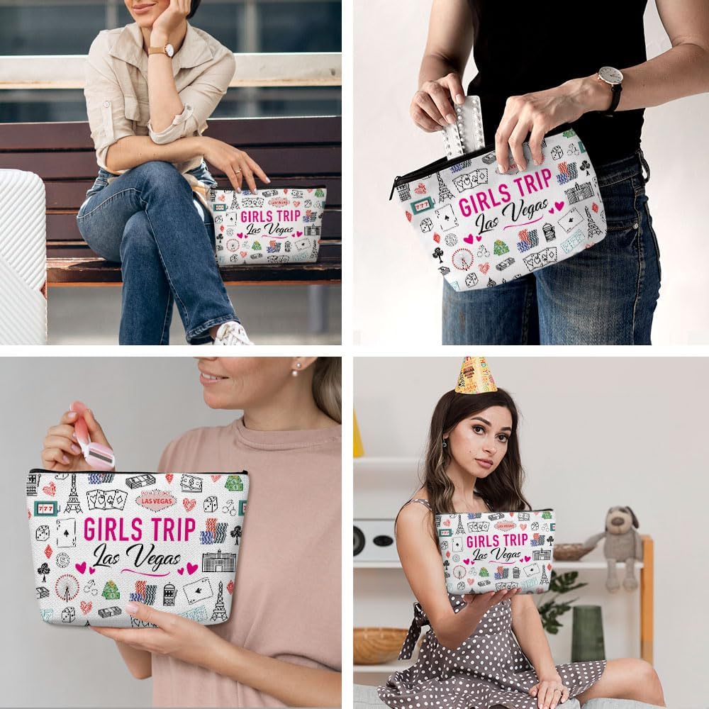 Las Vegas Girls Trip Makeup Bag, Las Vegas Souvenir Las Vegas Lovers Gift Los Angeles Travel Cosmetic Bag for Women Bestie Girls Weekend Birthday Christmas Bachelorette Party Friendship Gifts