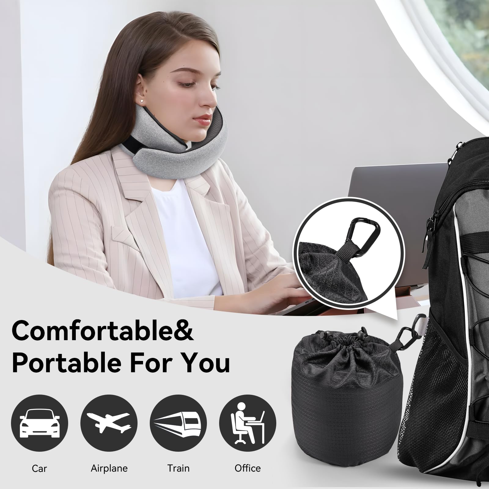 Travel Pillow, Memory Foam Neck Pillow with Ergonomic 360° Support, Travel Neck Pillow for