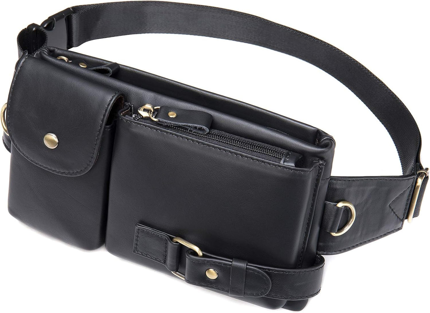 NIUCUNZH Cowhide Waist Fanny Pack-Genuine Leather and Slim with Adjustable Waistband Black