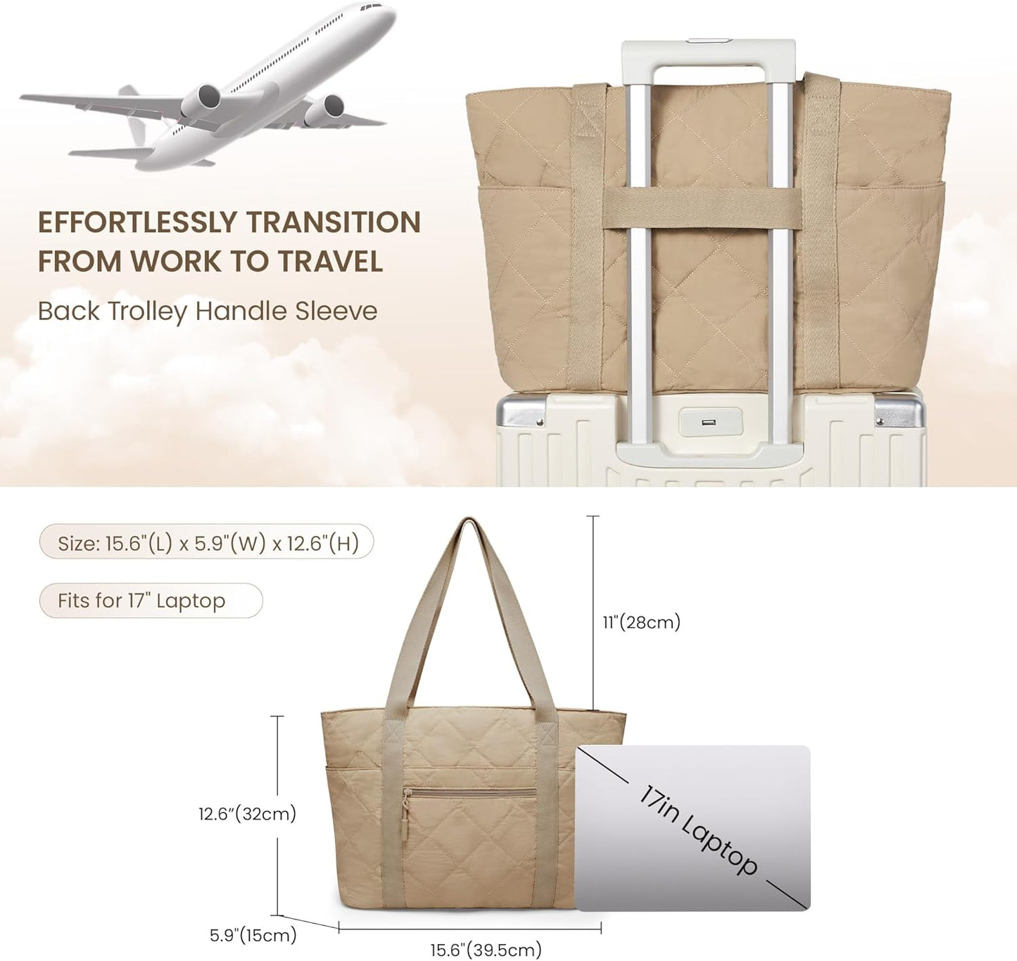befen Laptop Tote Bag for Women Work, Travel Tote Bags Nurse Puffer Quilted Handbags, Lightweight Waterproof Beach Purse
