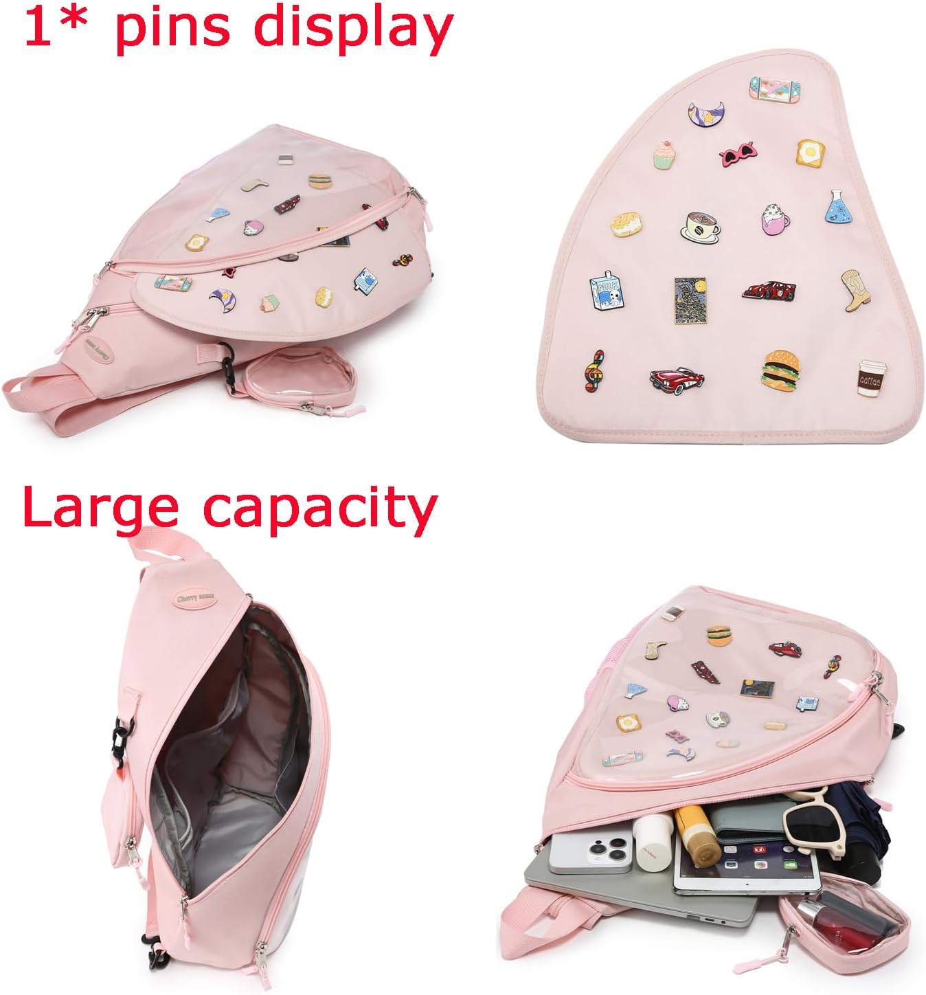 Oxford Ita Bag Kawaii Pin Display Chest Pack Single Shoulder Bag Sport Backpack Hiking Daypack, Large