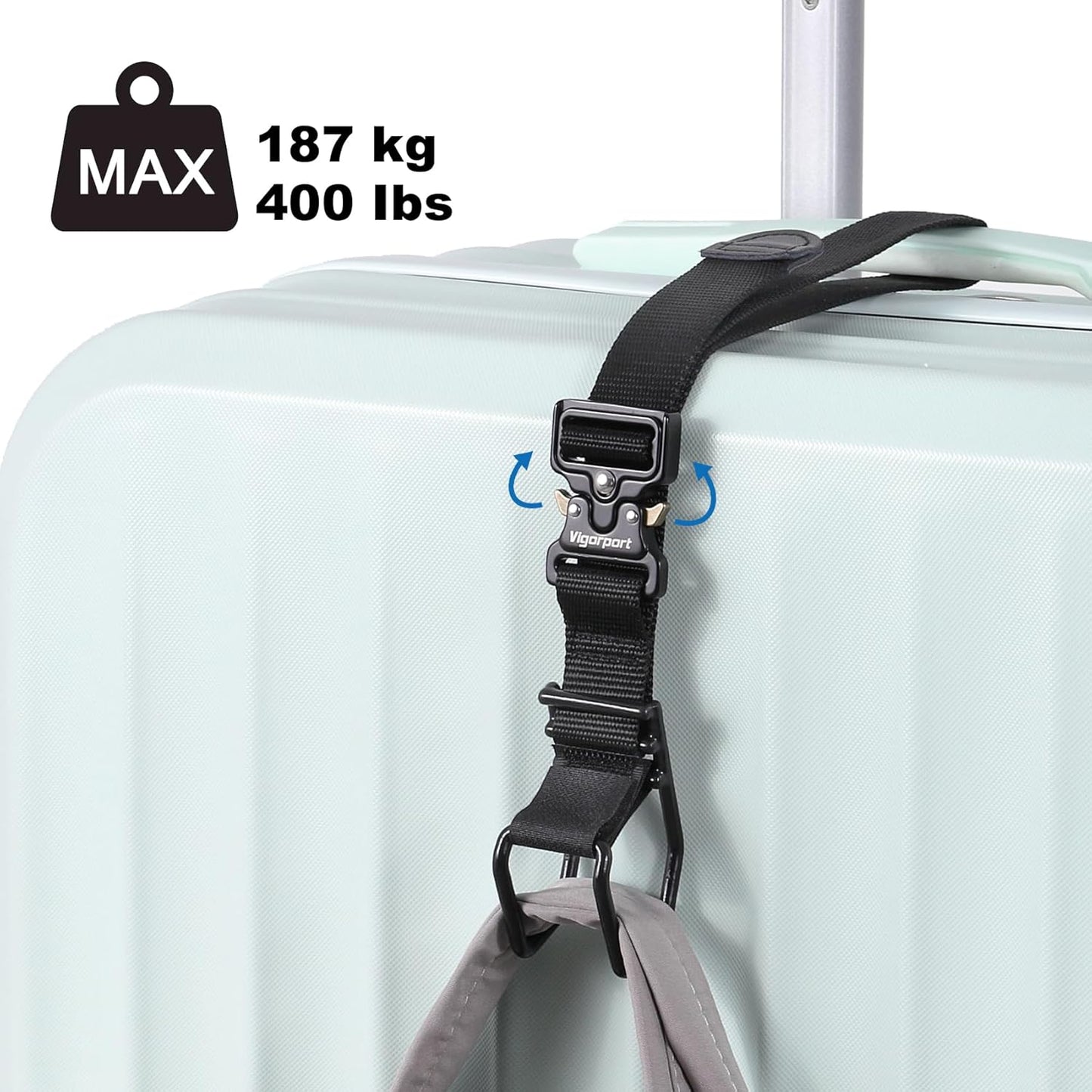 Vigorport Luggage Hook Strap, J Hook for Add a Bag Luggage, Multi Adjustment Bag Strap Hook with Hands Free
