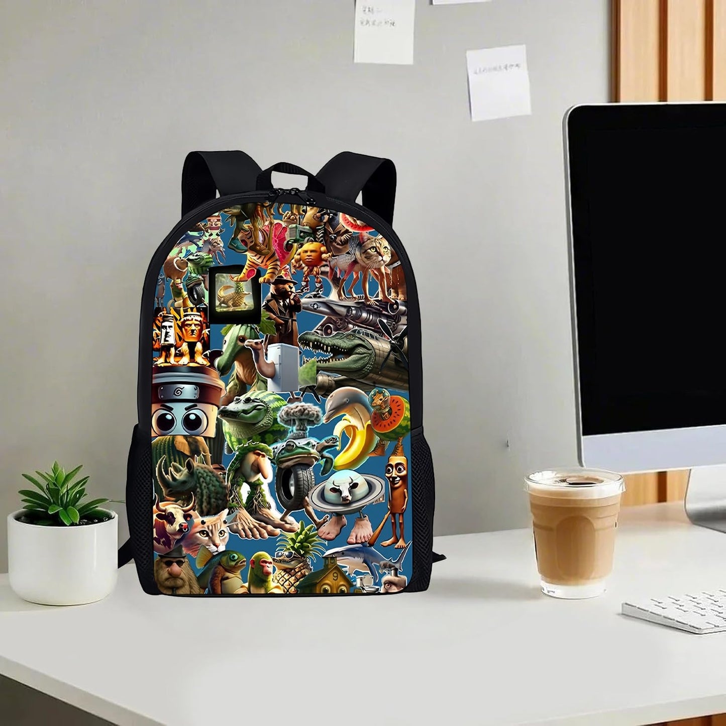  3PCS Italian Brainrot Casual Large Daypack Backpack,17in Shoulder Waterproof Lightweight Daypack Gifts (Color 1)