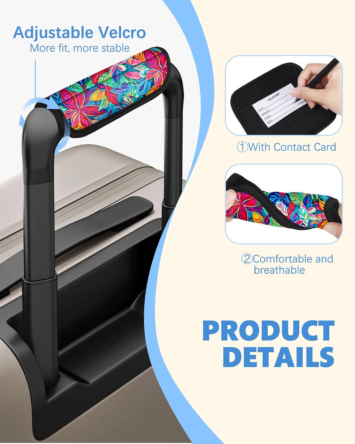 Slohif Luggage Handle Wrap 3Pcs Suitcase Identifier - Bag Strap Cover For Bogg Travel Accessories Easy Identification Bright Marker Sleeve Grips Comfort Neoprene Concealed Tag For Airport,leaf