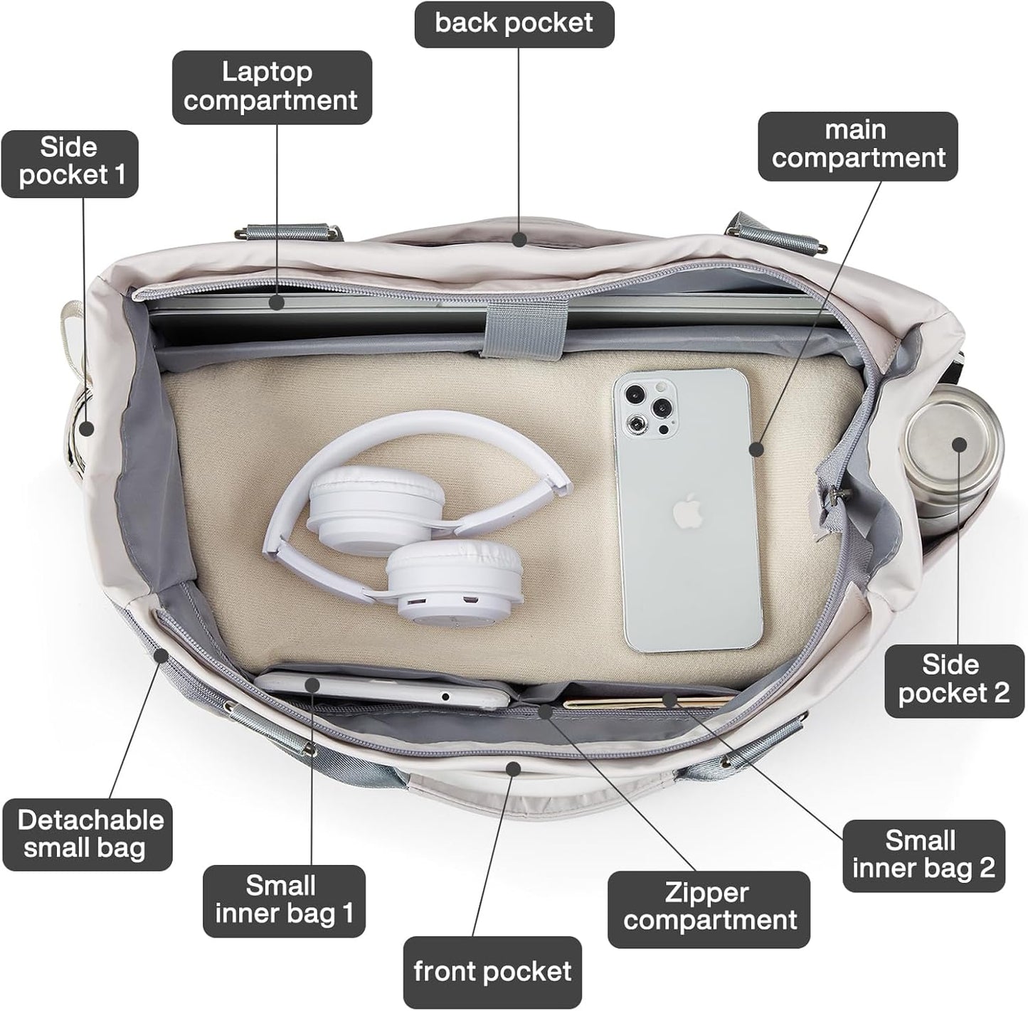 Hanke Laptop Tote - Lightweight Nylon Shoulder Bag for Work, Travel, Sports & Gym - Dune Grey