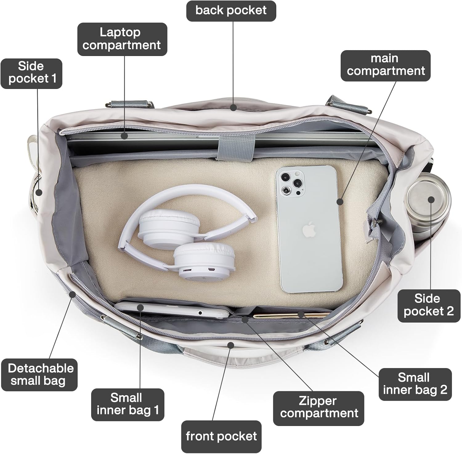 Hanke Laptop Tote - Lightweight Nylon Shoulder Bag for Work, Travel, Sports & Gym - Dune Grey