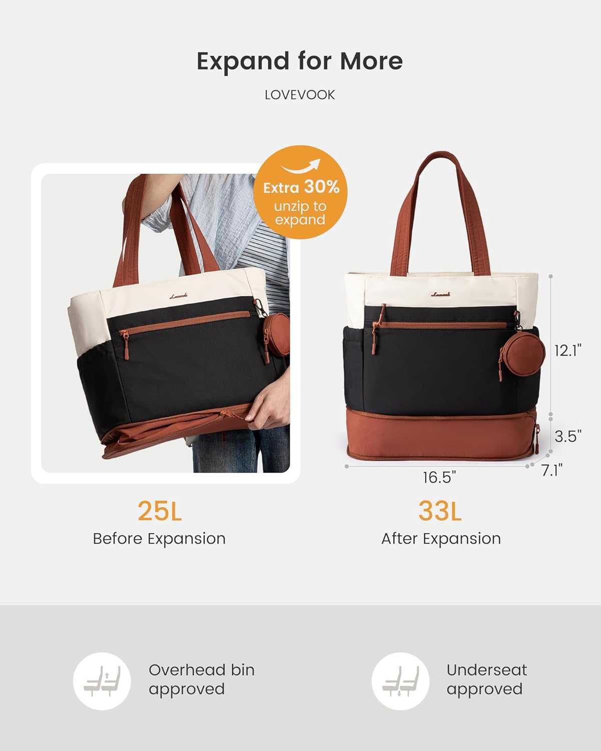 LOVEVOOK Expandable Tote Bag for Women,Laptop Work Bag with Cup Holder Pocket & Zipper for