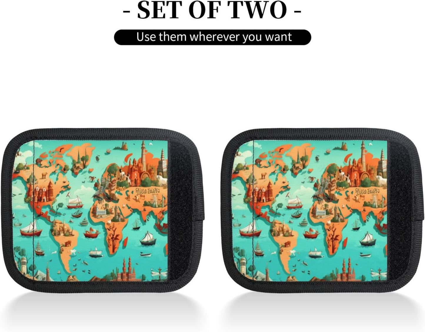 Luggage Handle Wraps World Map Sea Pattern Luggage Identifiers Soft Neoprene Luggage Handle Wraps For Suitcase Trolley Handle Grip Cover 2 Pack Luggage Tags