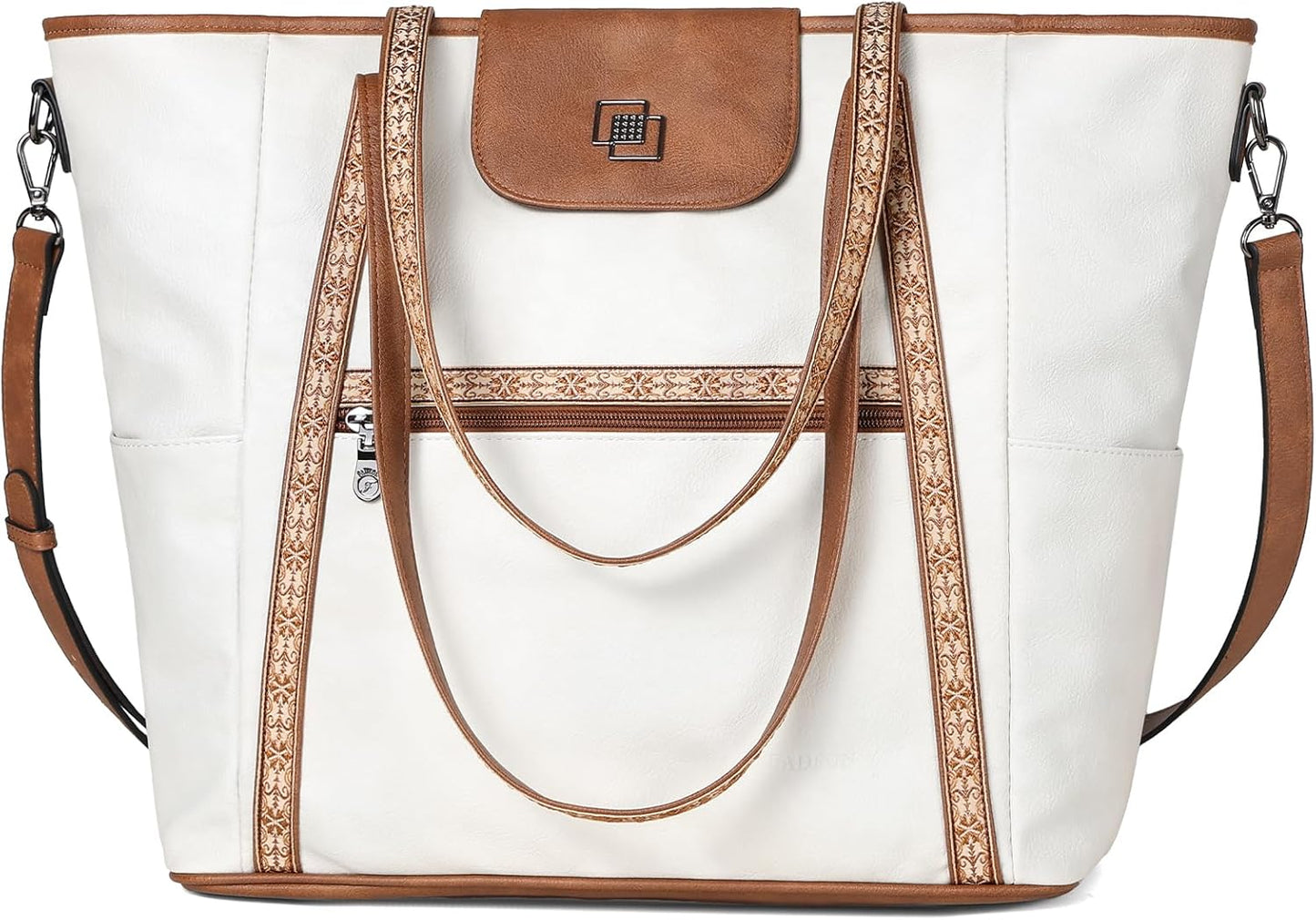 FADEON Large Laptop Tote Bag for Women Designer Leather Laptop Bag Fashion Travel Backpack Purse