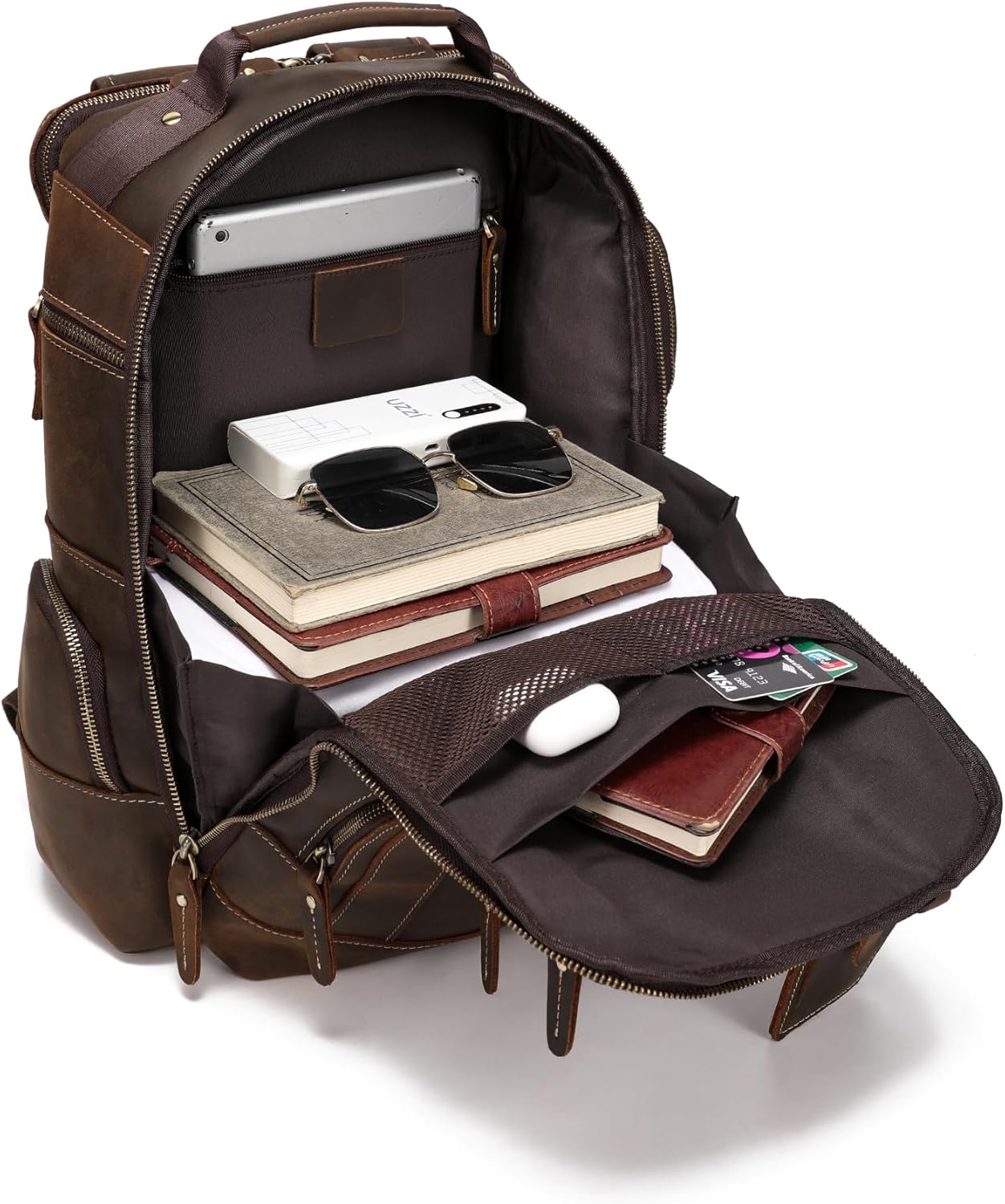LANNSYNE Vintage Genuine Leather Backpack for men, 15.6" Laptop Backpack Travel Camping 24L Rucksack