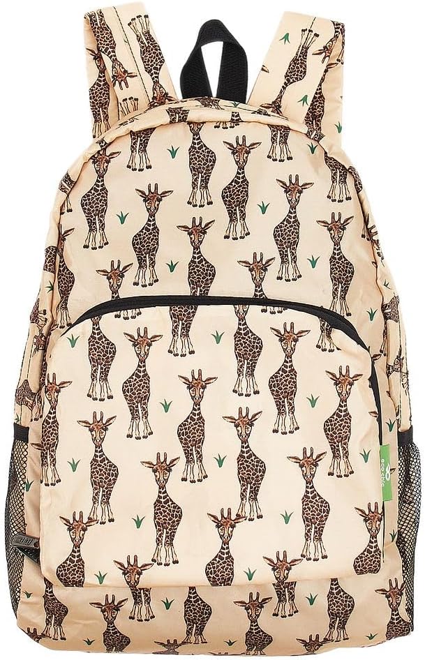 ECO CHIC Hiking Lightweight Packable Backpack - Foldable Daypack for Travel & Hiking & Outdoor Adventures - Waterproof Backpack from Recycled Materials (Giraffes Beige)