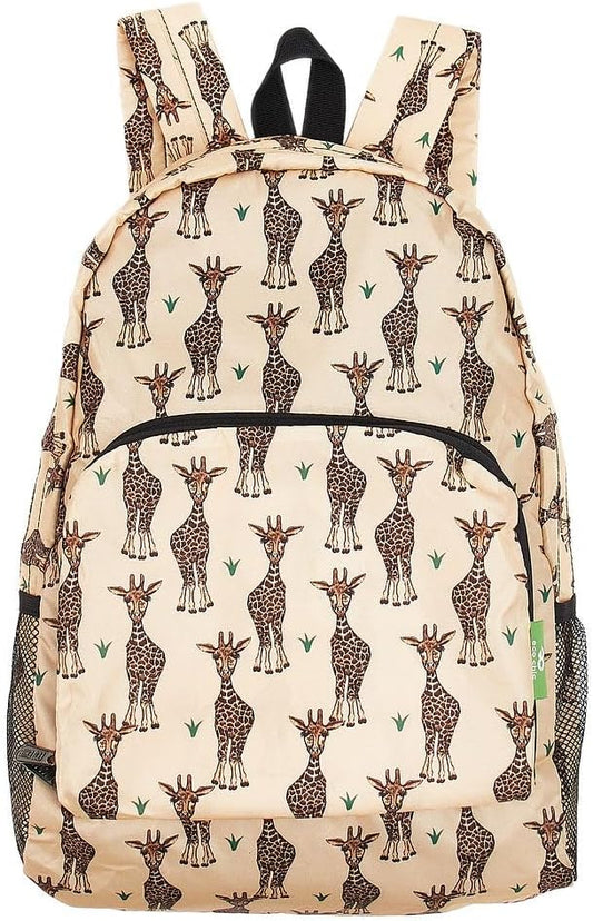 ECO CHIC Hiking Lightweight Packable Backpack - Foldable Daypack for Travel & Hiking & Outdoor Adventures - Waterproof Backpack from Recycled Materials (Giraffes Beige)