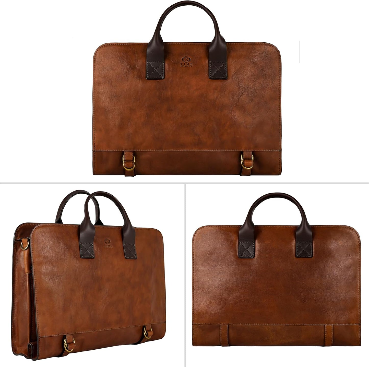 Time Resistance Leather Briefcase for Laptop Attache Case Messenger Bag for Men and Women