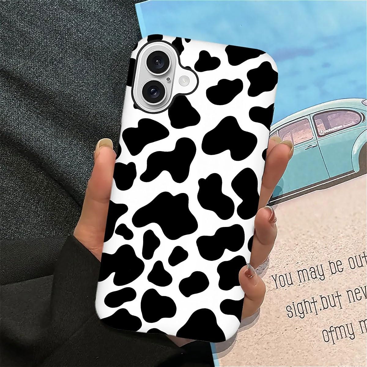SEized Case Compatible with for iPhone 16,Black White Cow Pattern Phone Case for Girl Women Boy Men,Durable Protection Phone Case for iPhone 16