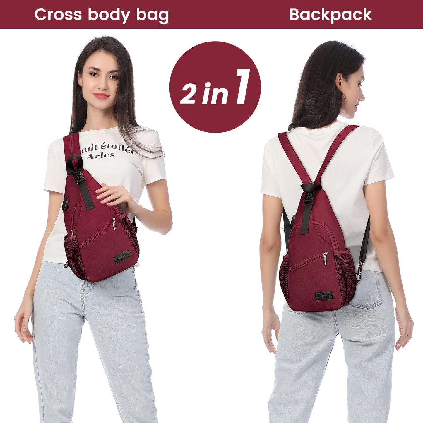 LOVEVOOK Sling Bag for Women Casual Daypack Nylon Crossbody Sling Backpack Travel Shoulder Bag Hiking Daypack