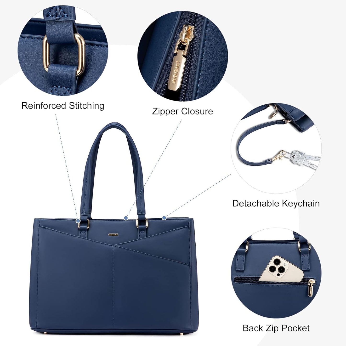 LOVEVOOK Laptop Tote Bag for Women 15.6 Inch Waterproof Leather Computer Bags Women Business Office Work Bag Briefcase,Navy Blue