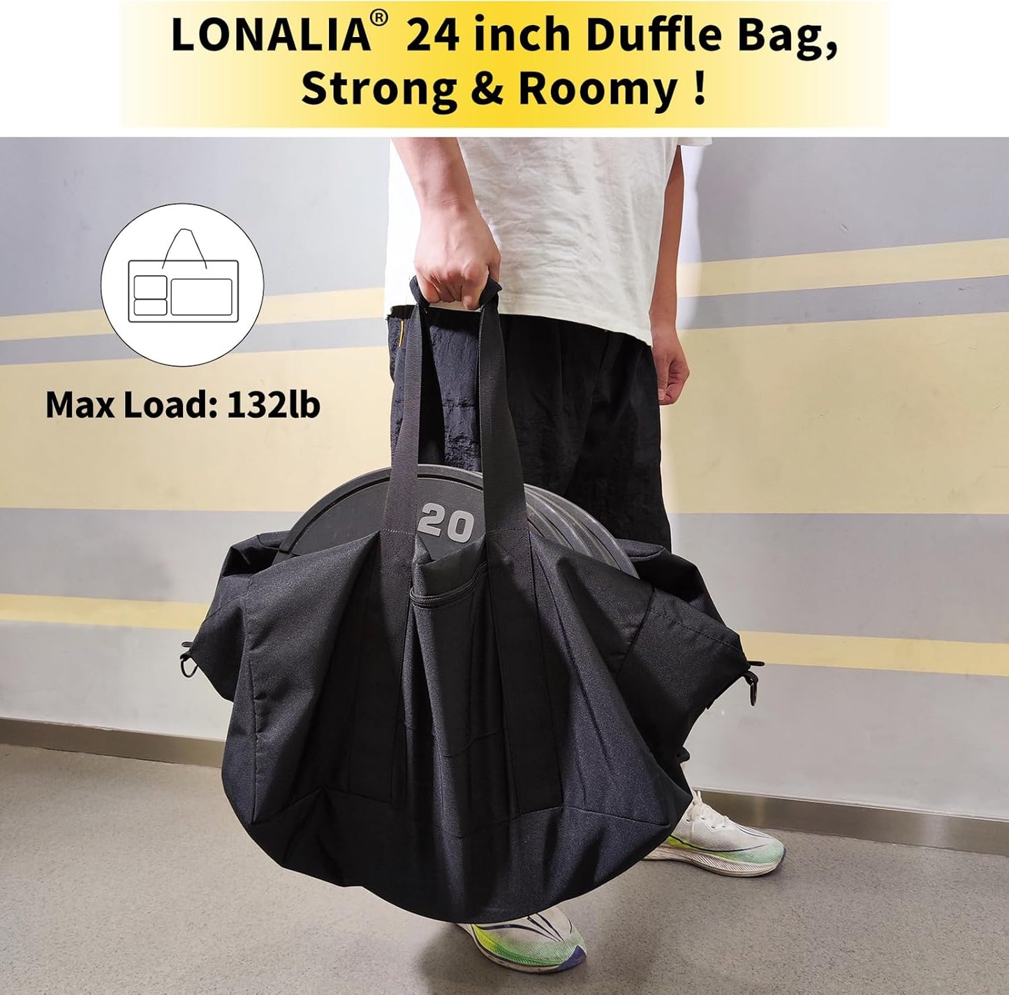 70L Large Duffle Bag for Travel - 24 inch Duffel Bag Heavy Duty Luggage Storage Bag (Black)