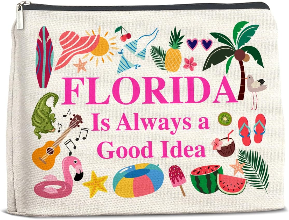 Florida Travel Cosmetic Bag, Multicolor, Waterproof Polyester, Zipper Closure, Adult Women's Travel